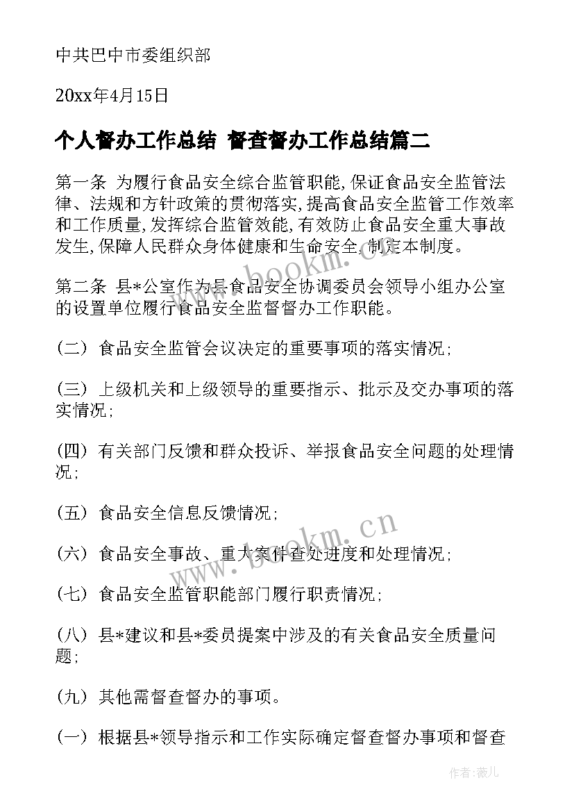 2023年个人督办工作总结 督查督办工作总结(优秀10篇)