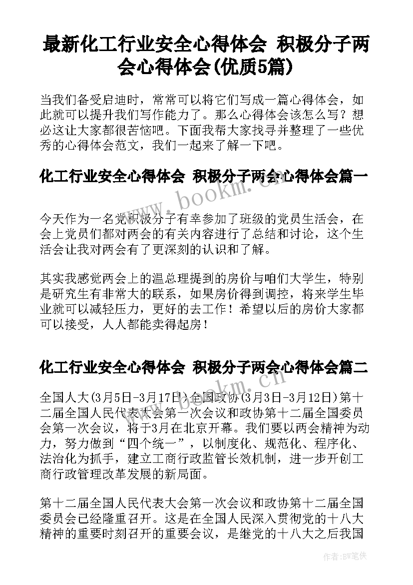 最新化工行业安全心得体会 积极分子两会心得体会(优质5篇)