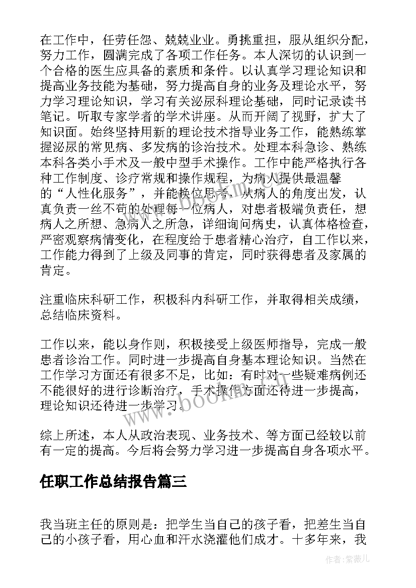 任职工作总结报告(精选5篇)