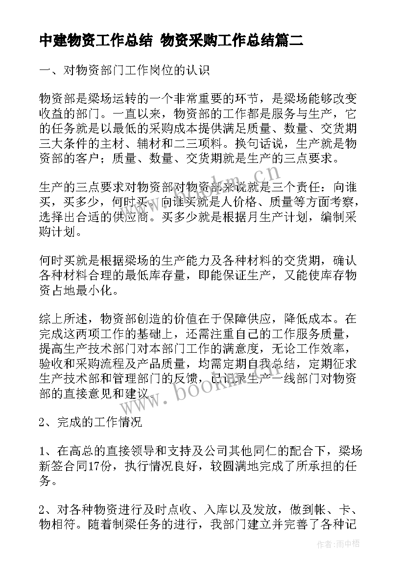 2023年中建物资工作总结 物资采购工作总结(精选6篇)