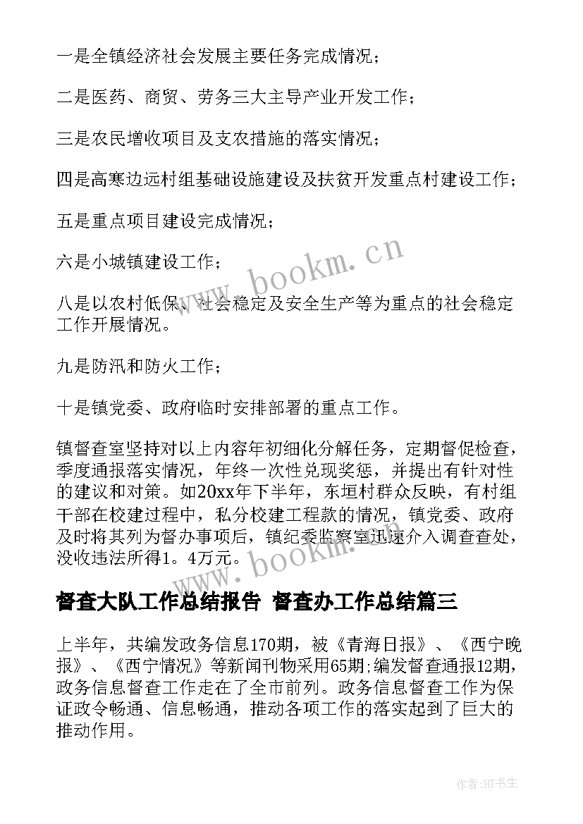 2023年督查大队工作总结报告 督查办工作总结(模板6篇)