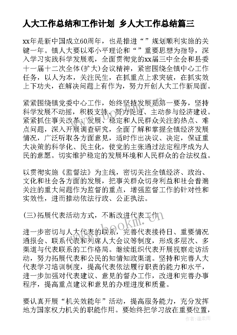 2023年人大工作总结和工作计划 乡人大工作总结(优秀9篇)