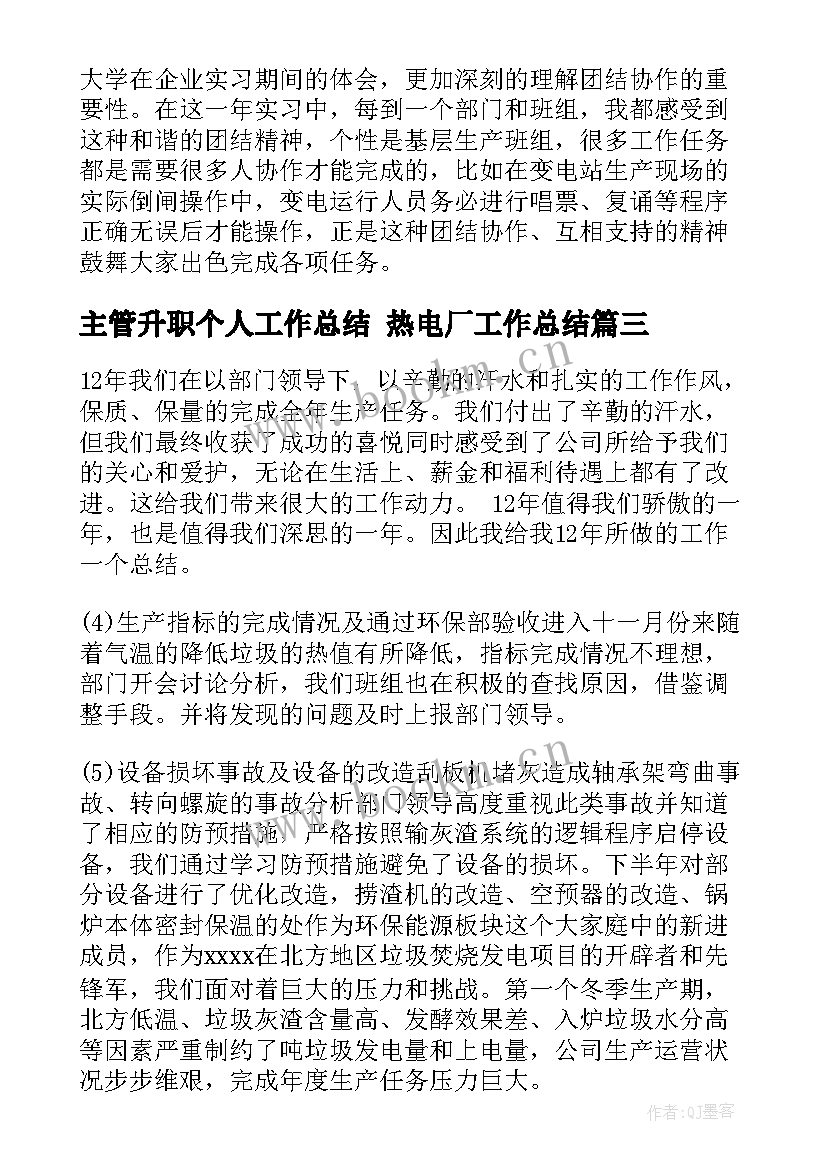 2023年主管升职个人工作总结 热电厂工作总结(汇总8篇)