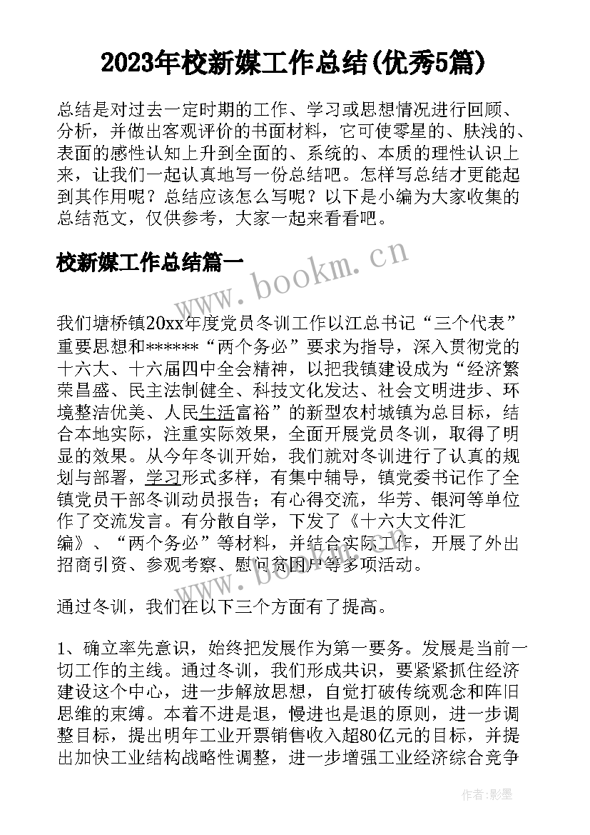 2023年校新媒工作总结(优秀5篇)