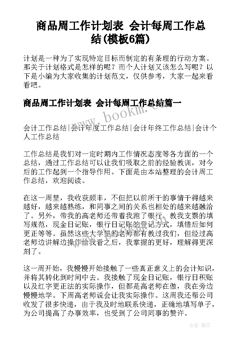 商品周工作计划表 会计每周工作总结(模板6篇)