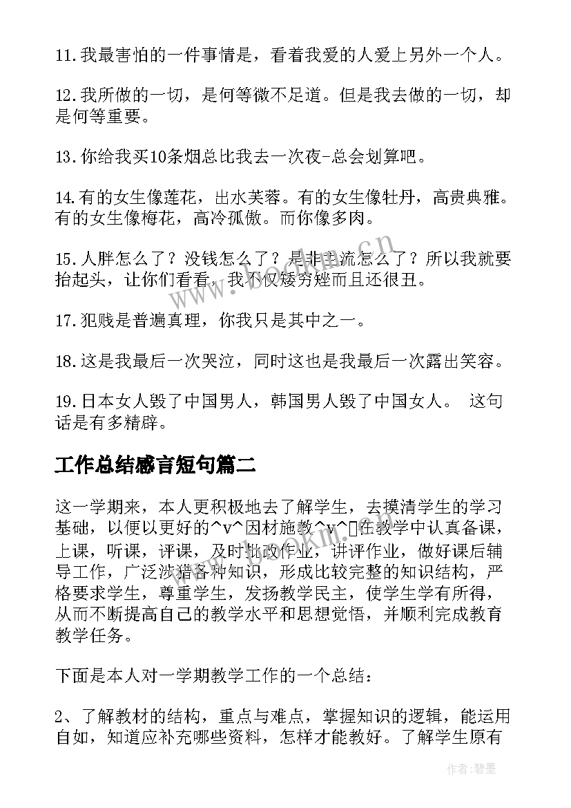 2023年工作总结感言短句(模板9篇)