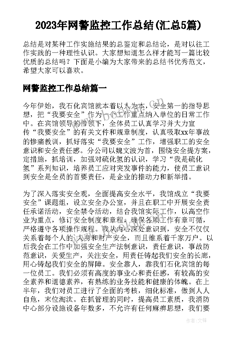 2023年网警监控工作总结(汇总5篇)