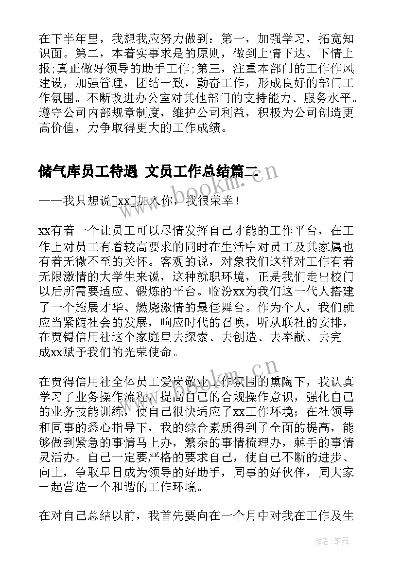 2023年储气库员工待遇 文员工作总结(优秀7篇)