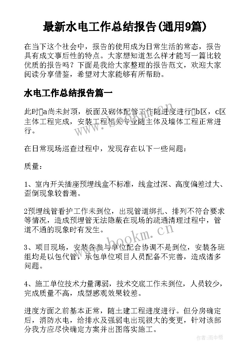 最新水电工作总结报告(通用9篇)