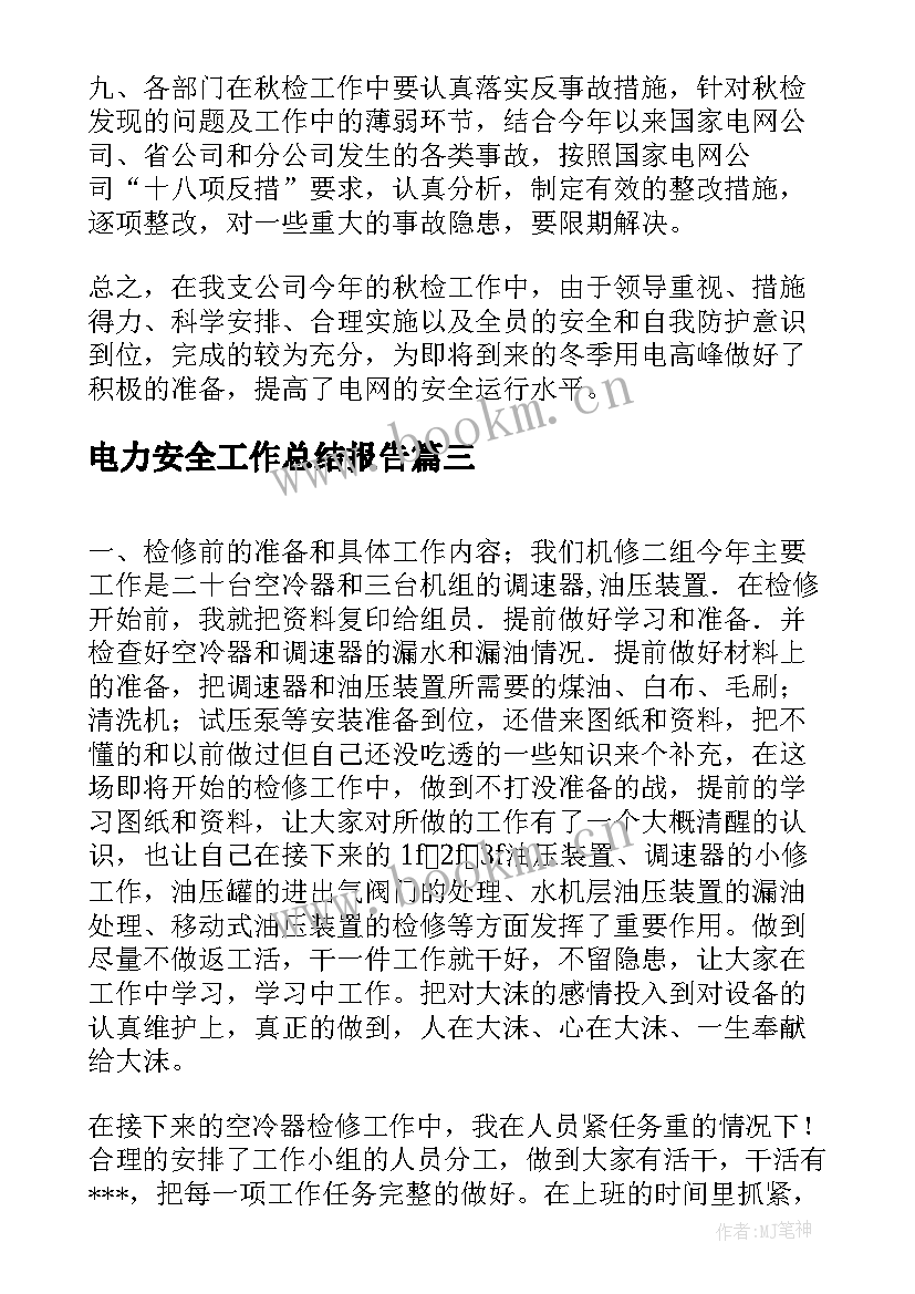 2023年电力安全工作总结报告(大全8篇)