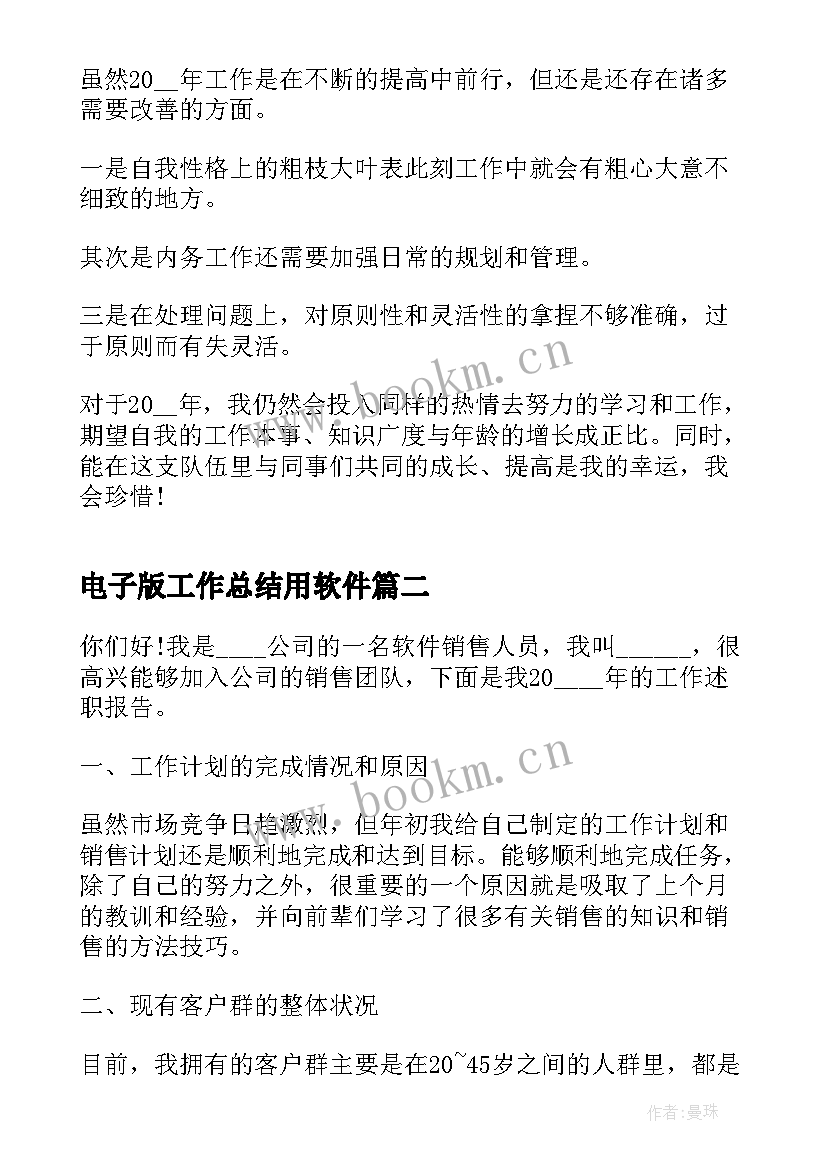 最新电子版工作总结用软件(大全9篇)