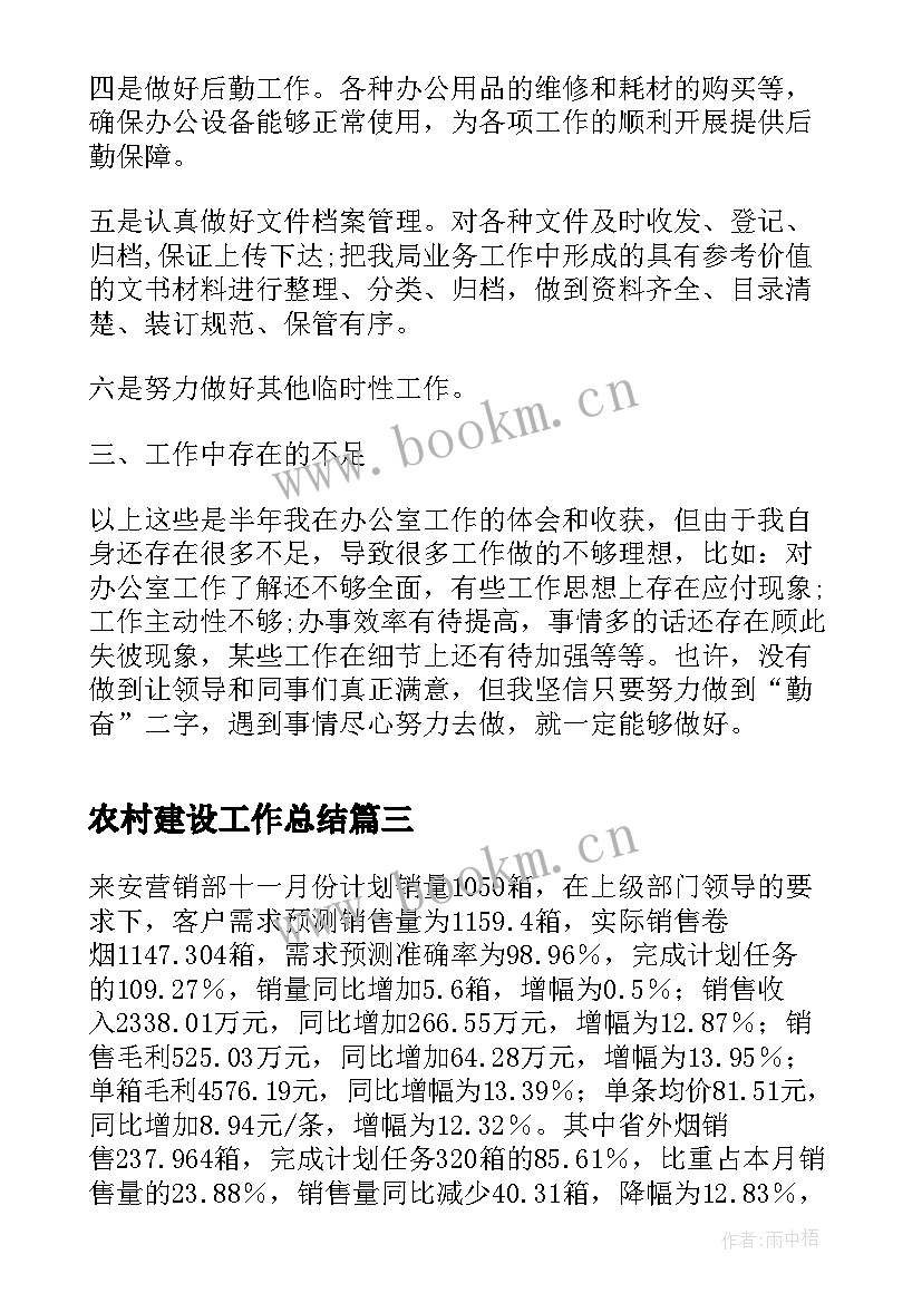 最新农村建设工作总结(模板6篇)