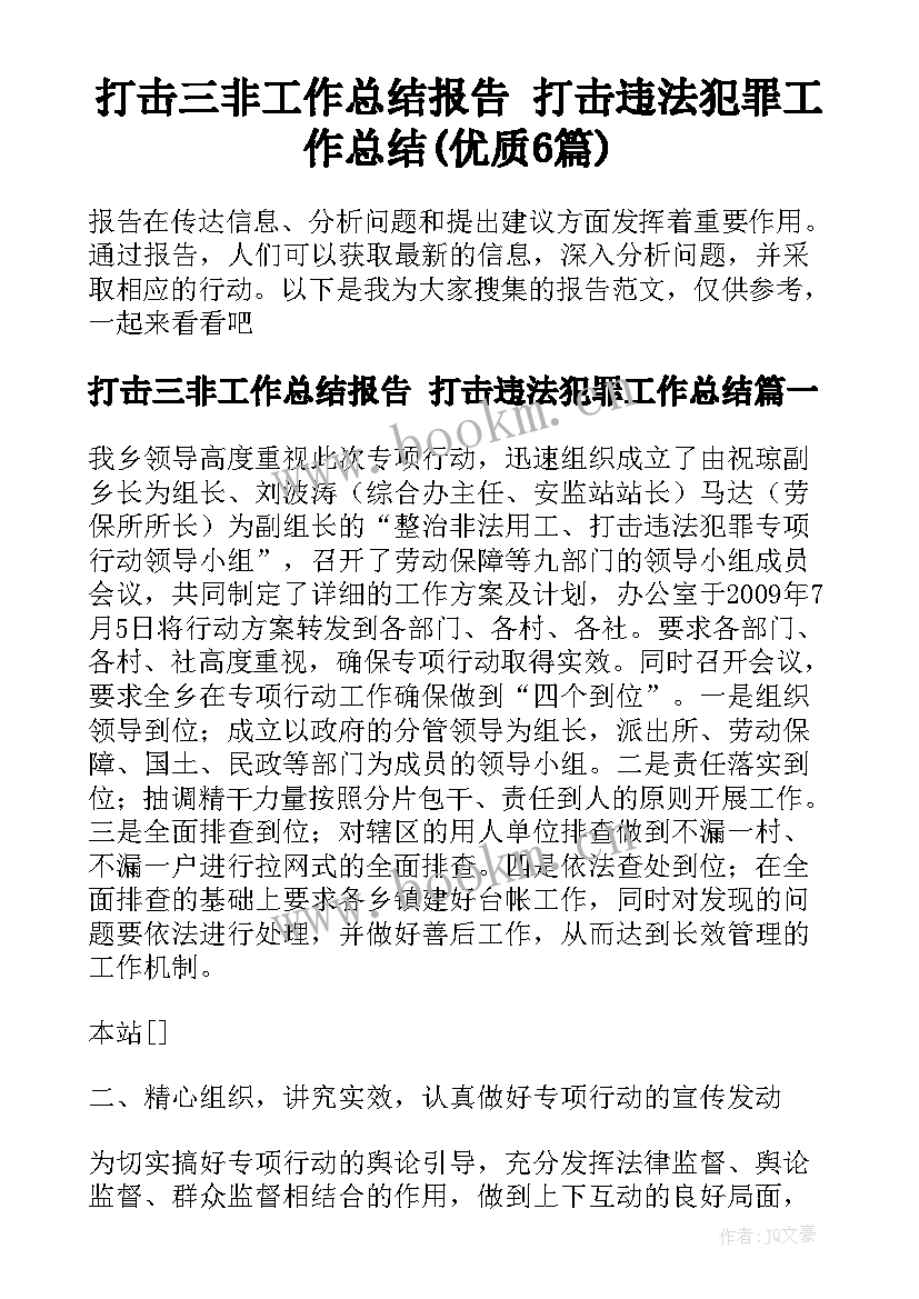 打击三非工作总结报告 打击违法犯罪工作总结(优质6篇)