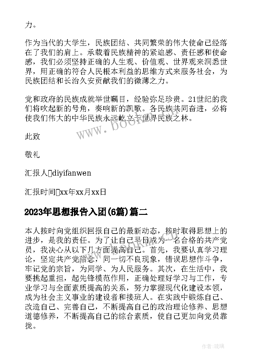 最新思想报告入团(汇总6篇)