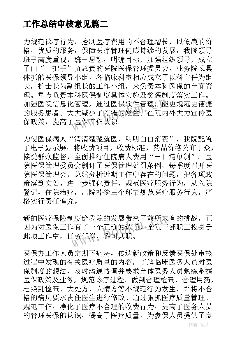 2023年工作总结审核意见(大全6篇)