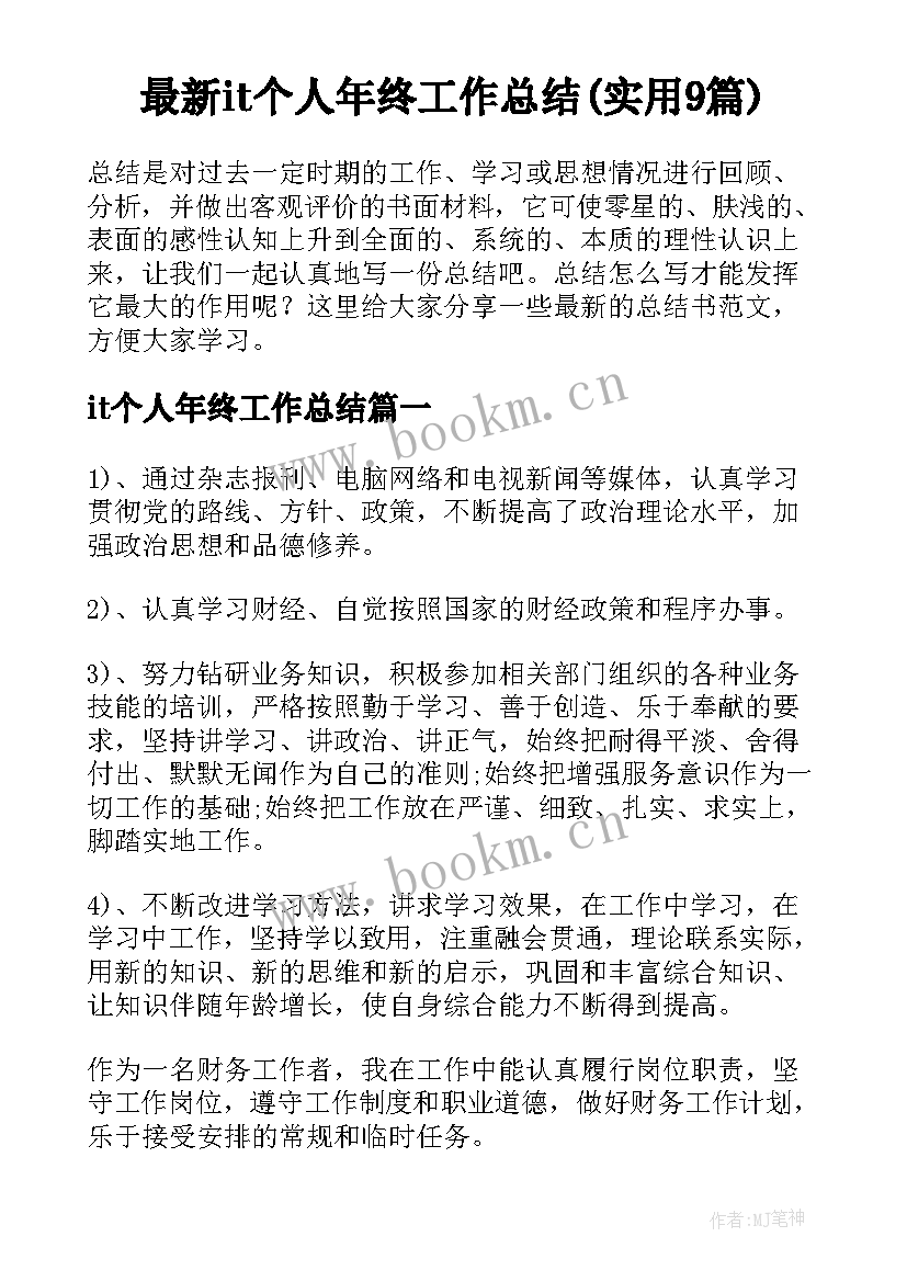 最新it个人年终工作总结(实用9篇)