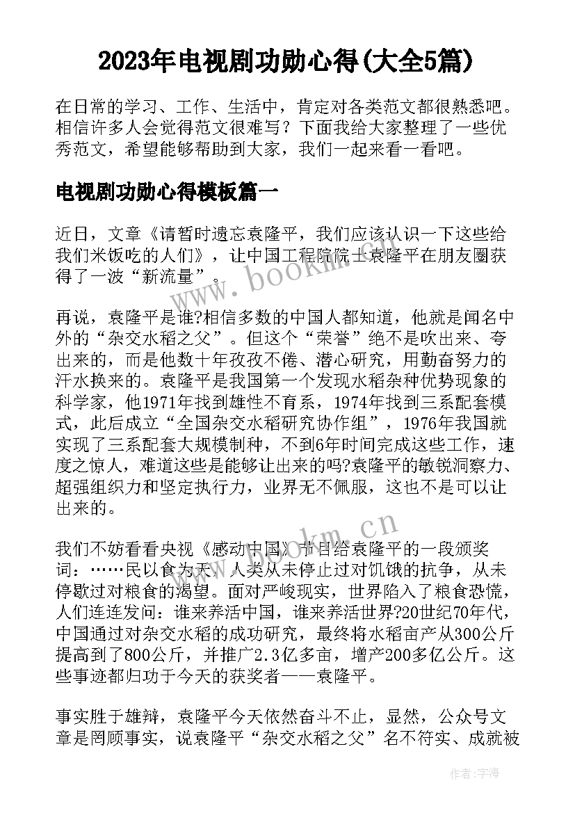 2023年电视剧功勋心得(大全5篇)