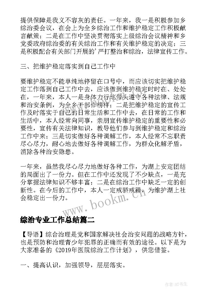 综治专业工作总结(汇总5篇)