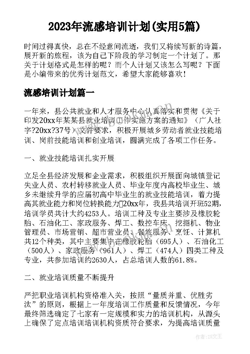 2023年流感培训计划(实用5篇)