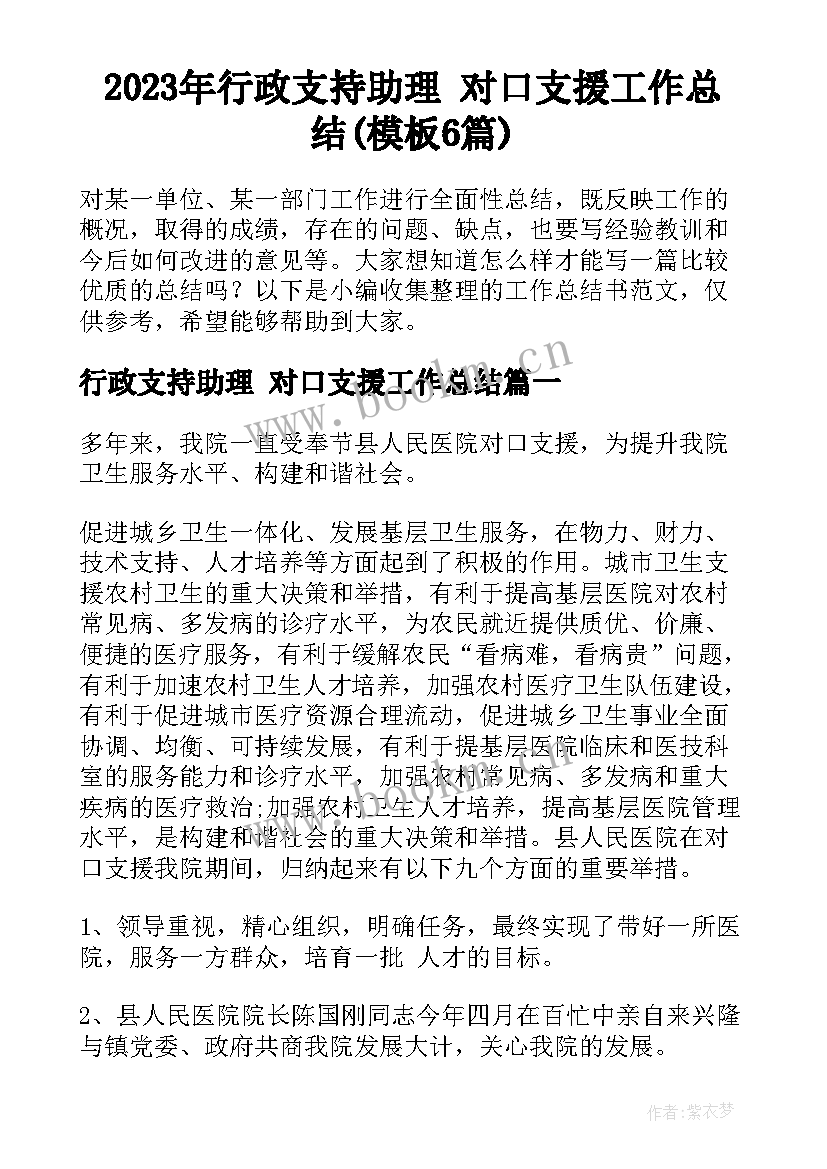 2023年行政支持助理 对口支援工作总结(模板6篇)