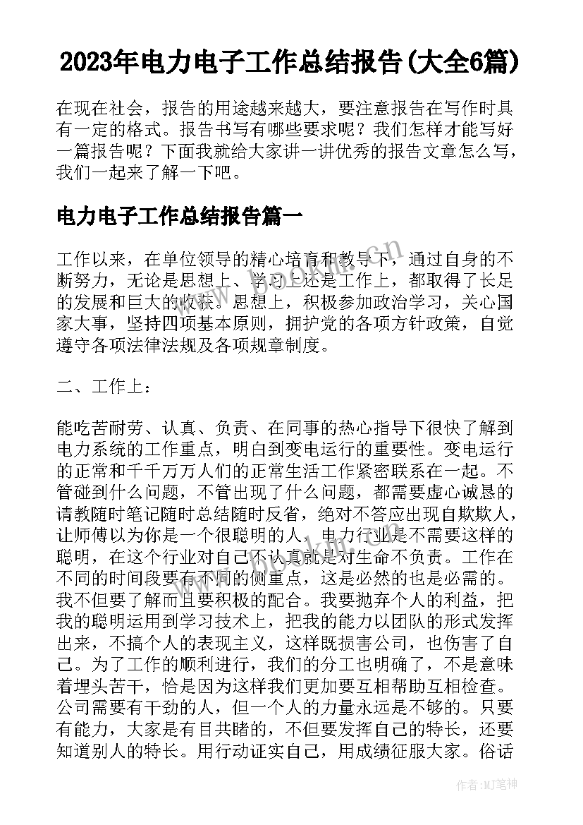 2023年电力电子工作总结报告(大全6篇)