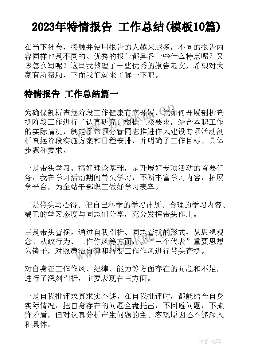 2023年特情报告 工作总结(模板10篇)