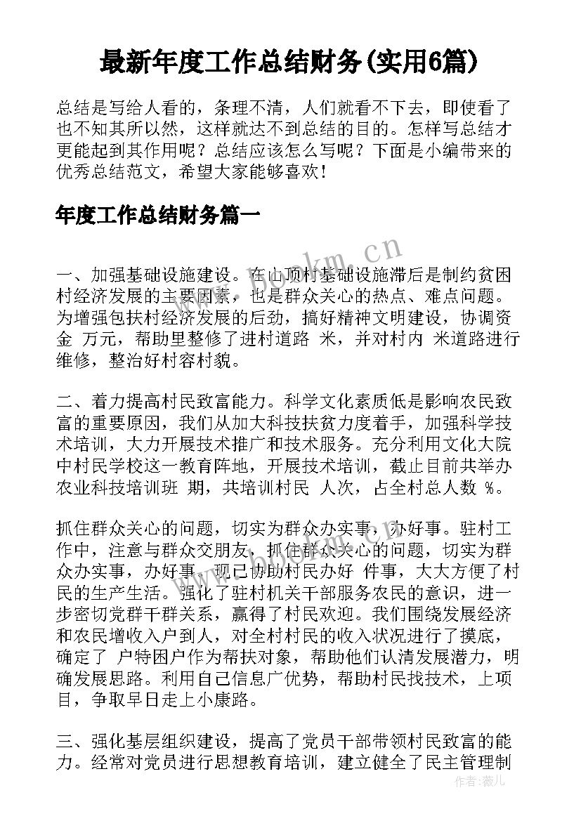 最新年度工作总结财务(实用6篇)