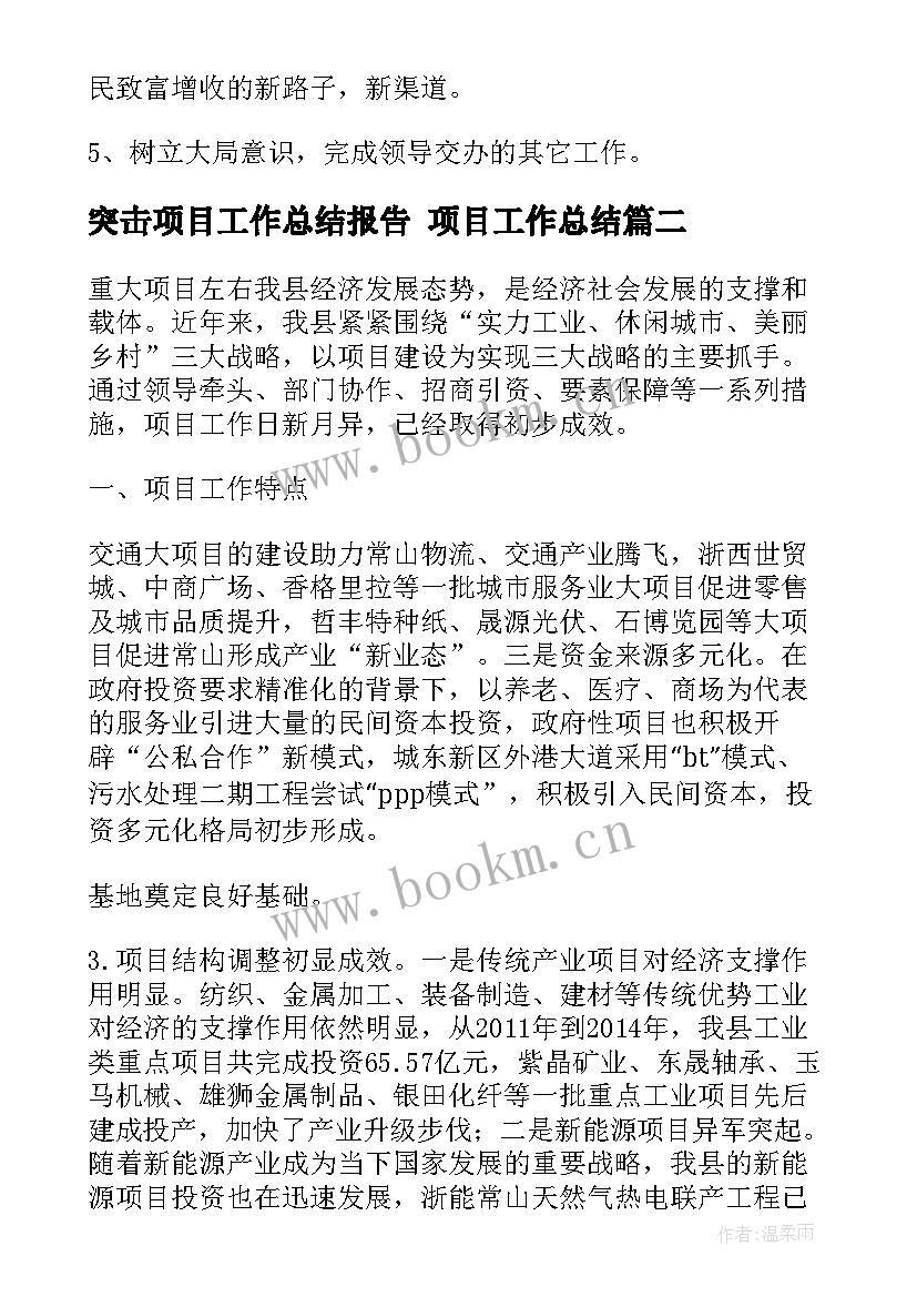 最新突击项目工作总结报告 项目工作总结(汇总5篇)