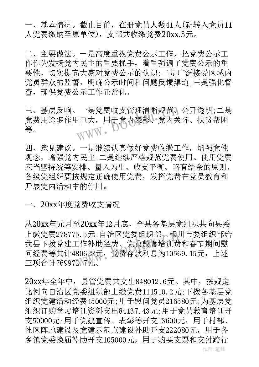 收支工作总结 党费收支情况报告(实用5篇)