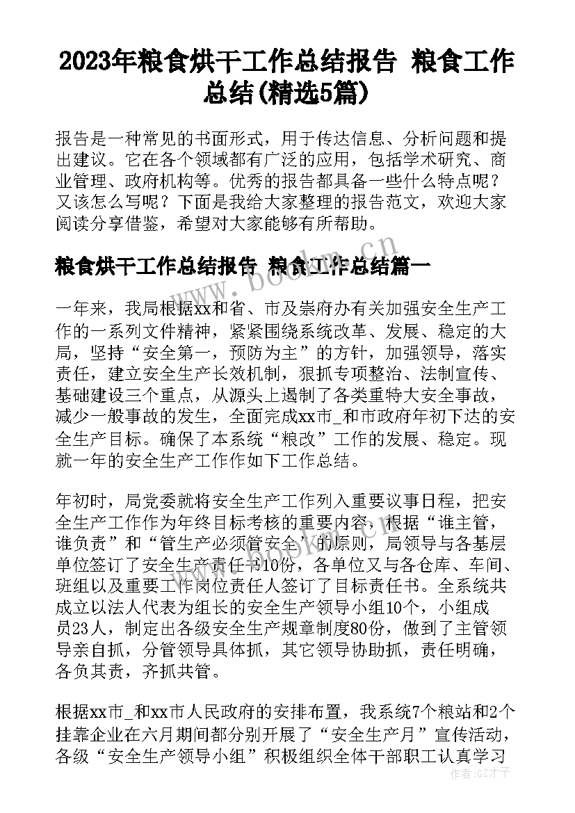 2023年粮食烘干工作总结报告 粮食工作总结(精选5篇)