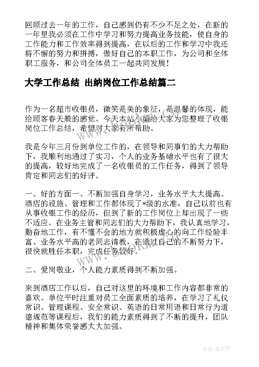 大学工作总结 出纳岗位工作总结(大全9篇)