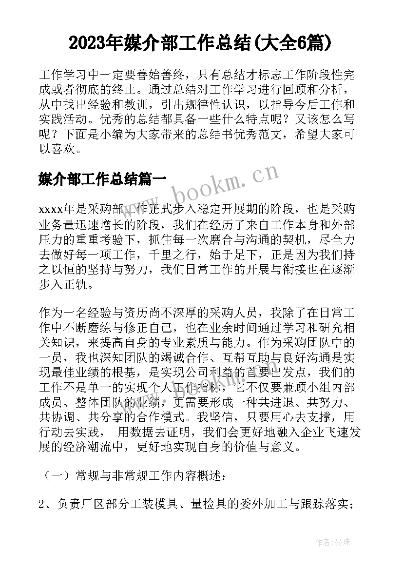 2023年媒介部工作总结(大全6篇)