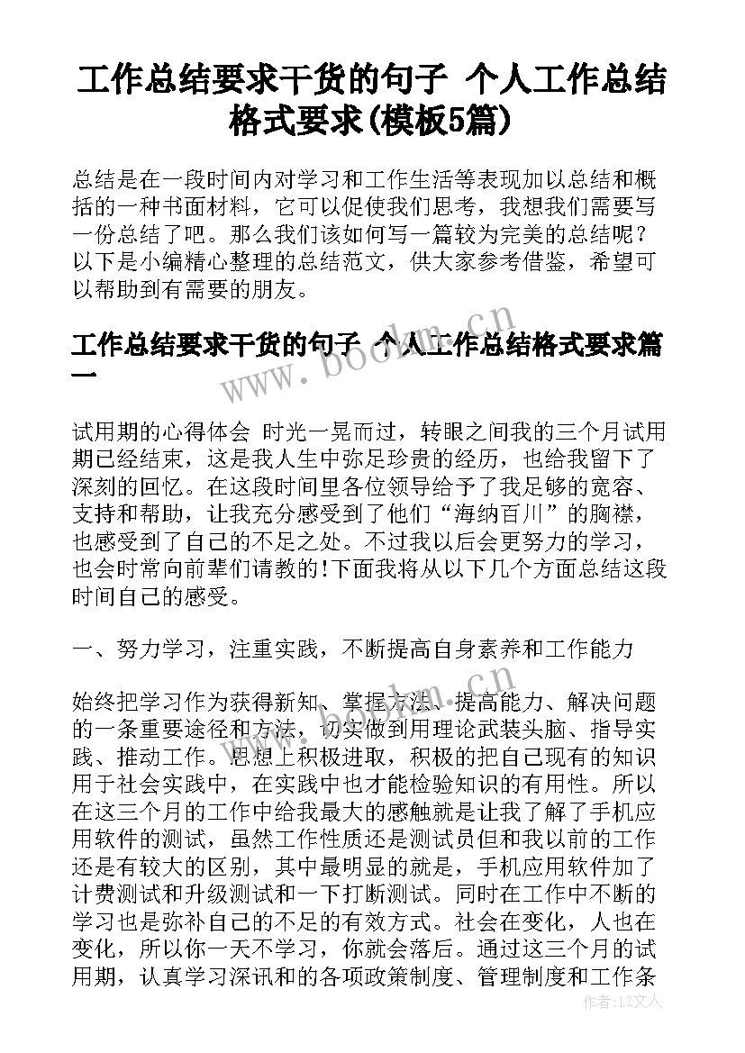 工作总结要求干货的句子 个人工作总结格式要求(模板5篇)