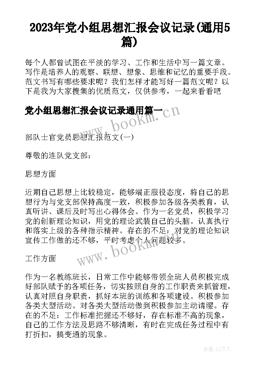 2023年党小组思想汇报会议记录(通用5篇)