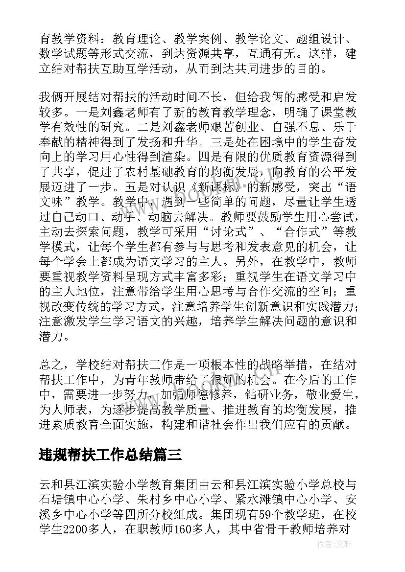 2023年违规帮扶工作总结(实用8篇)