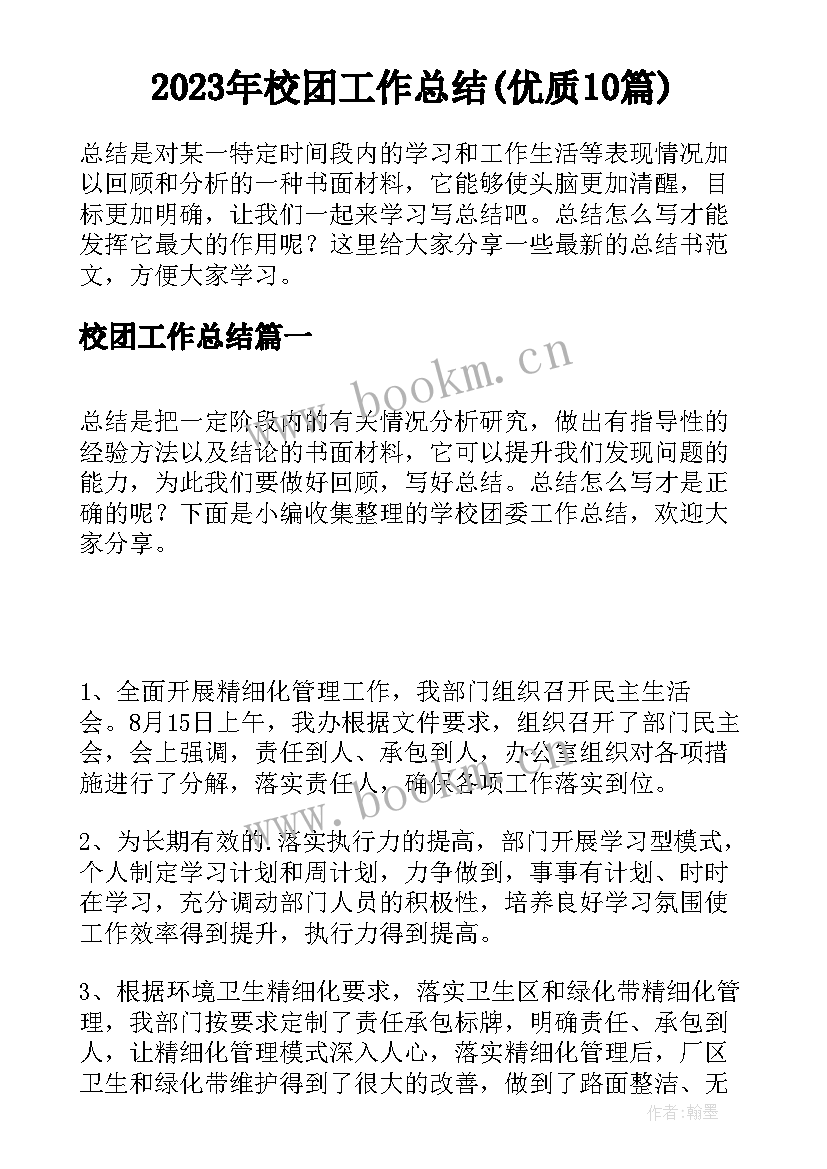 2023年校团工作总结(优质10篇)