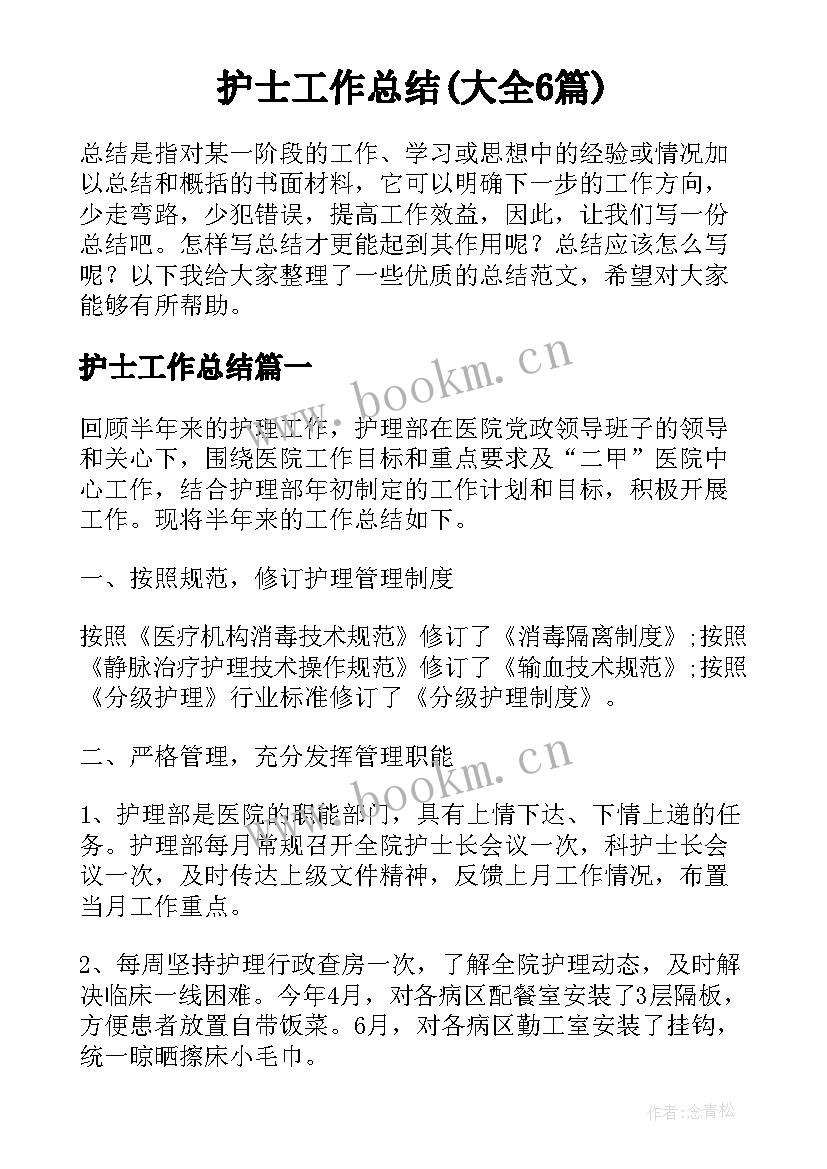 护士工作总结(大全6篇)