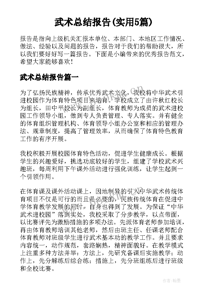 武术总结报告(实用5篇)