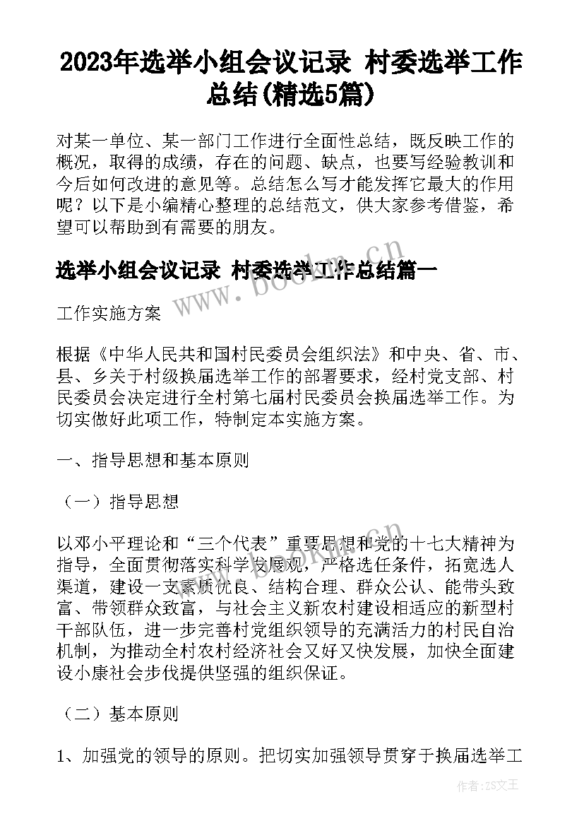 2023年选举小组会议记录 村委选举工作总结(精选5篇)