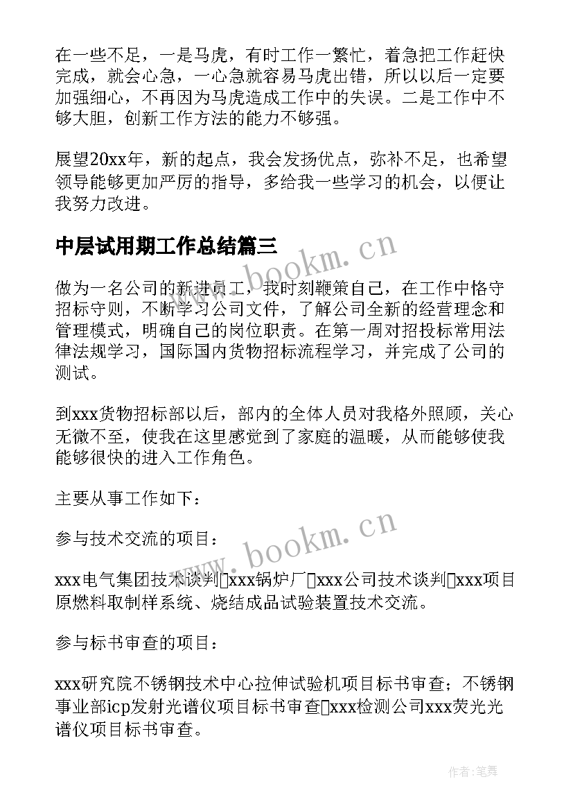 2023年中层试用期工作总结(通用10篇)