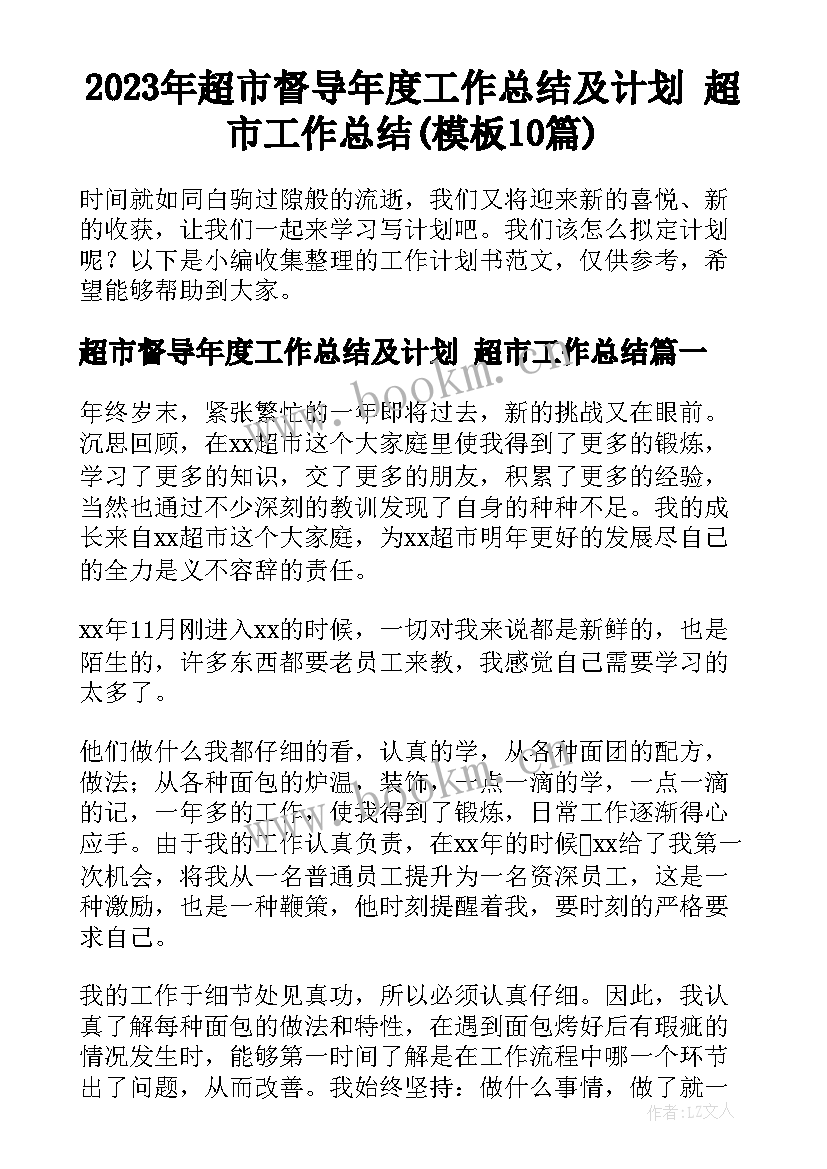 2023年超市督导年度工作总结及计划 超市工作总结(模板10篇)