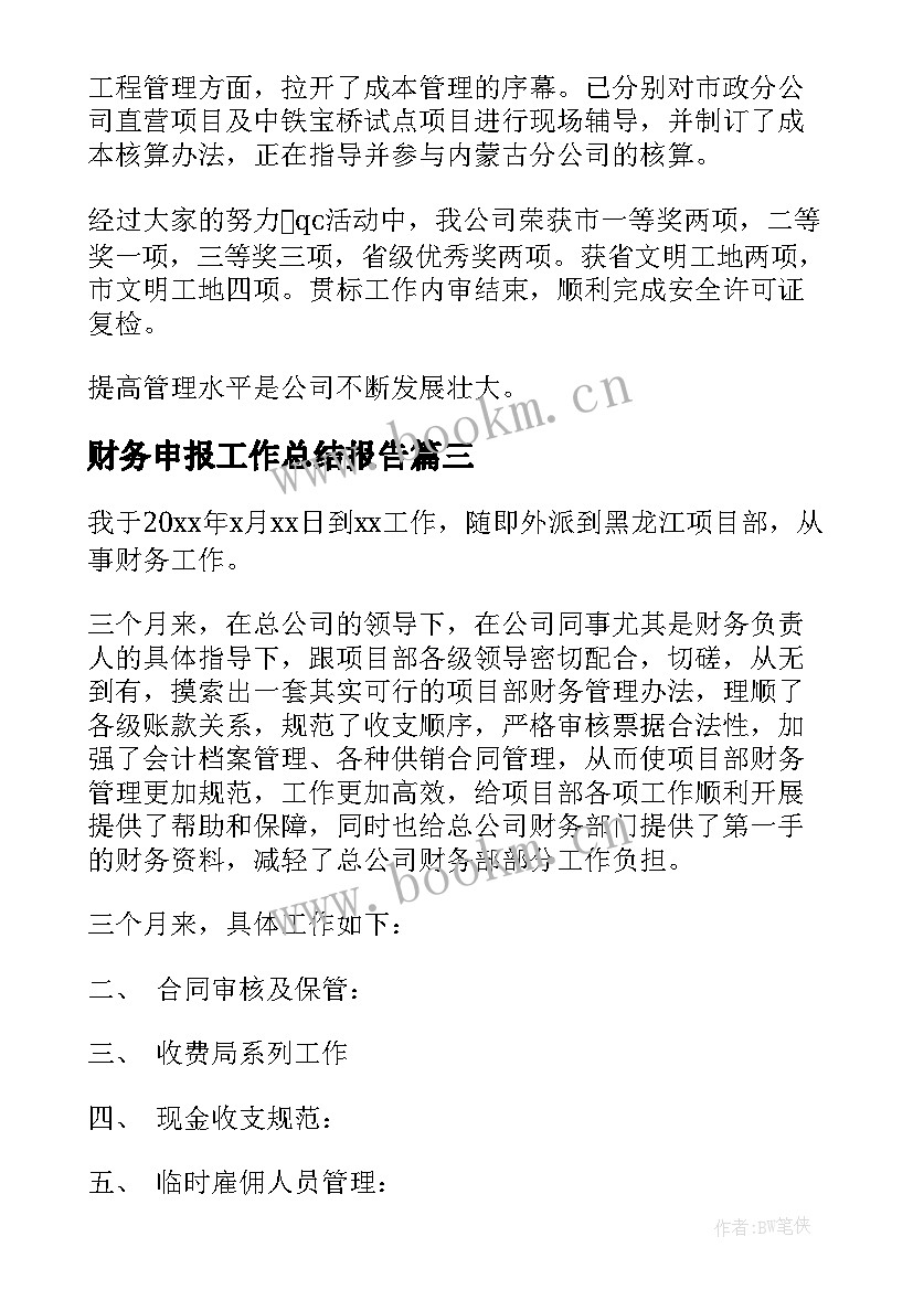 2023年财务申报工作总结报告(精选6篇)