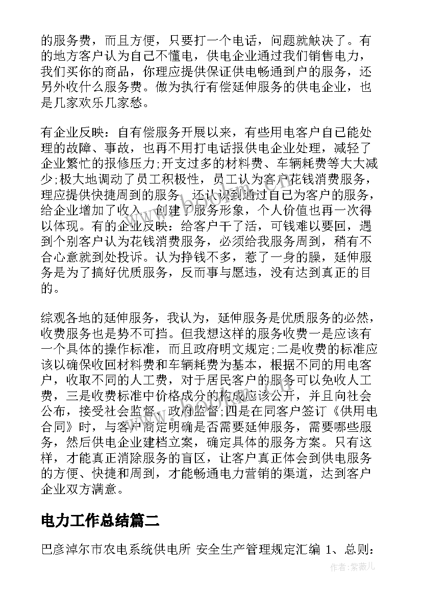 最新电力工作总结(精选9篇)