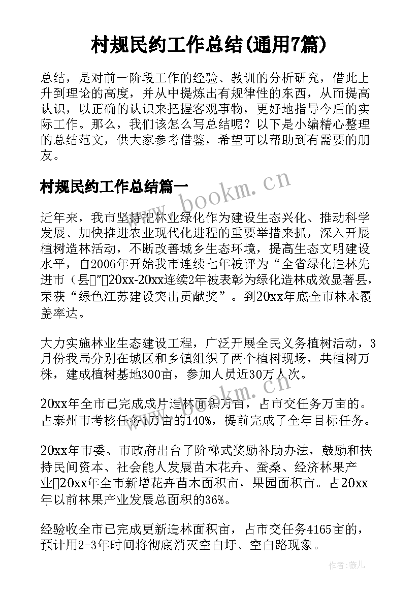 村规民约工作总结(通用7篇)