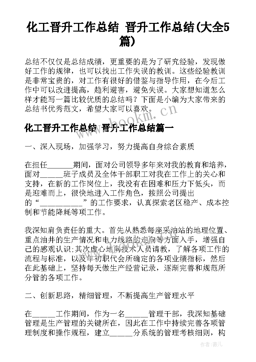 化工晋升工作总结 晋升工作总结(大全5篇)