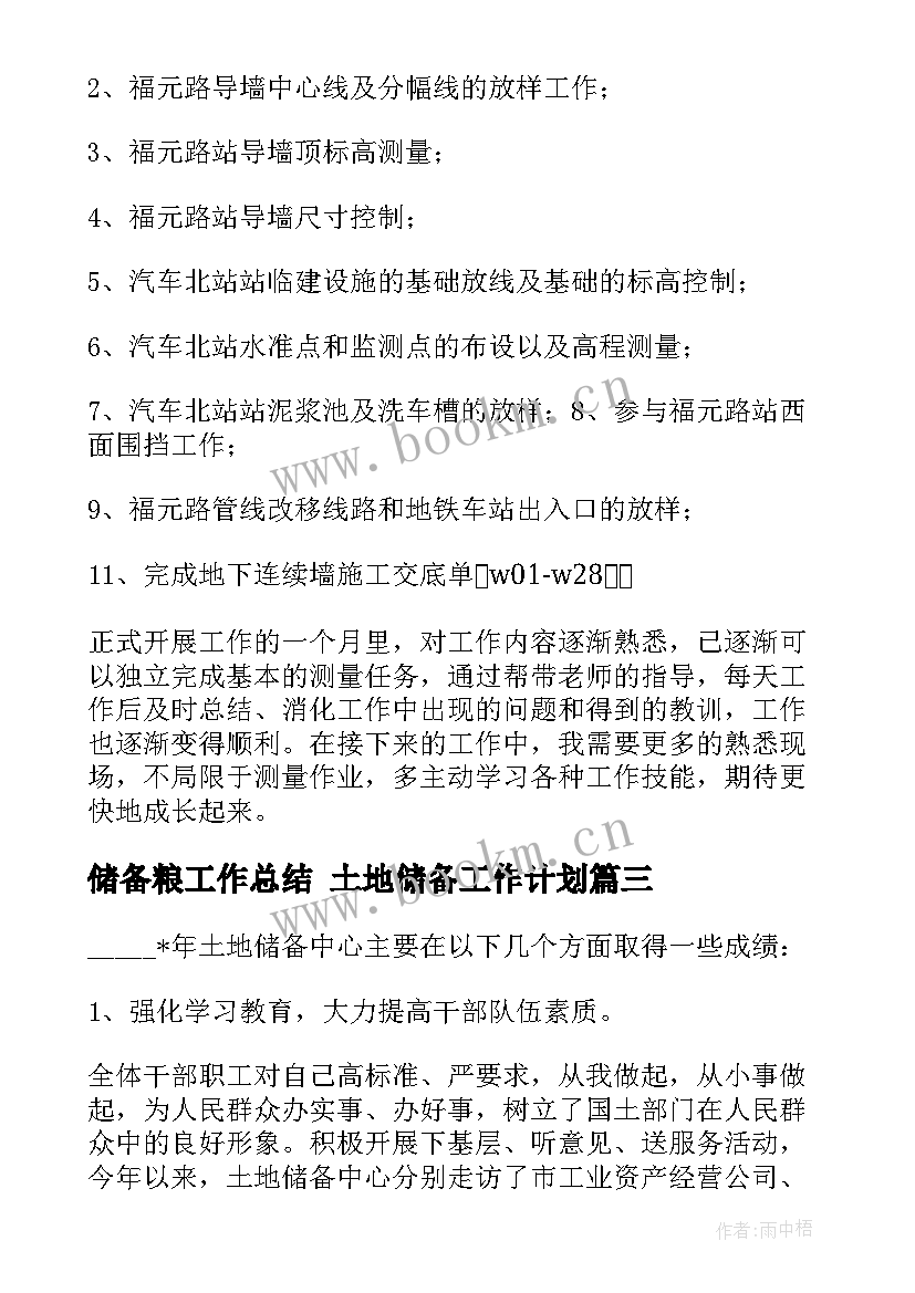 2023年储备粮工作总结 土地储备工作计划(大全7篇)