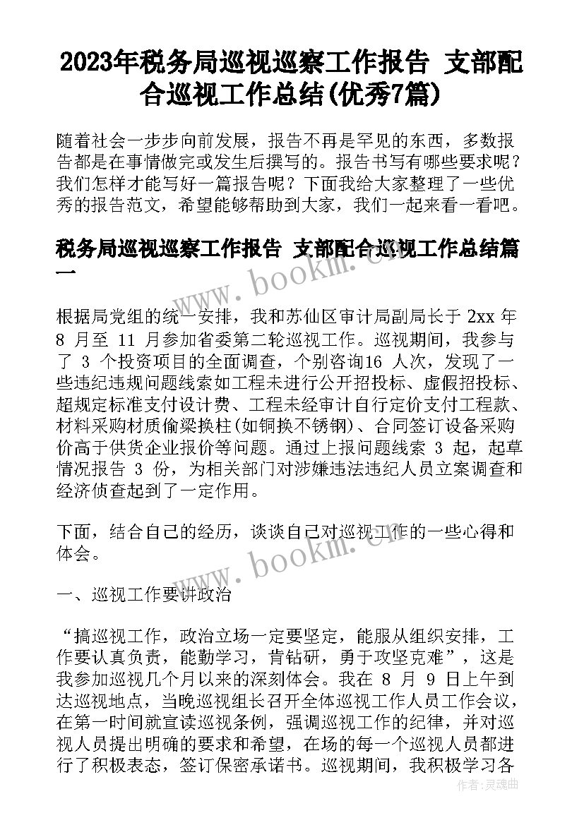 2023年税务局巡视巡察工作报告 支部配合巡视工作总结(优秀7篇)