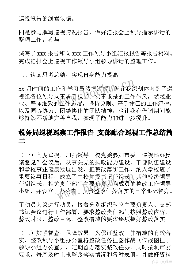 2023年税务局巡视巡察工作报告 支部配合巡视工作总结(优秀7篇)