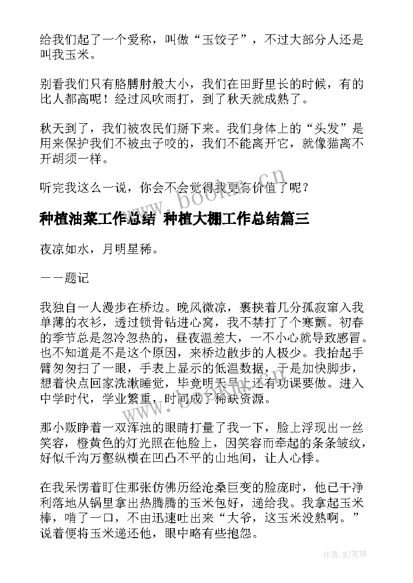 2023年种植油菜工作总结 种植大棚工作总结(模板5篇)