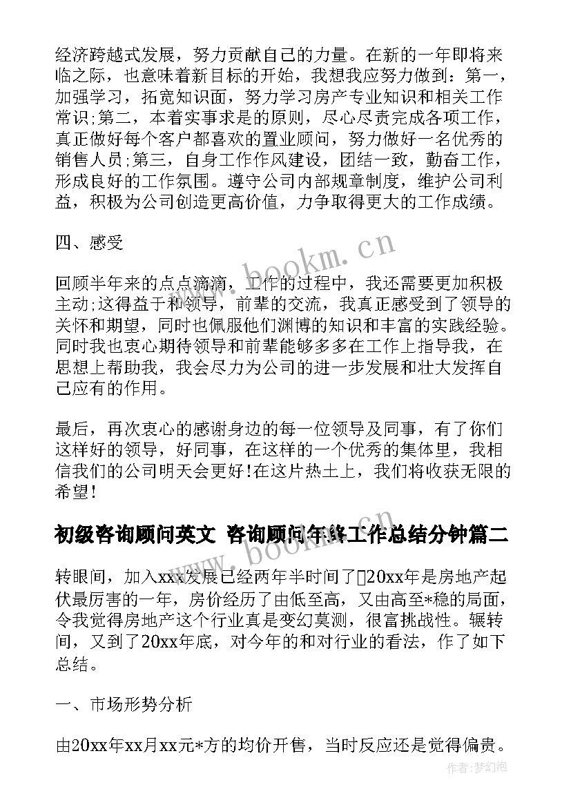 2023年初级咨询顾问英文 咨询顾问年终工作总结分钟(优质5篇)